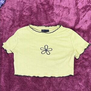 SHEIN Lime Green Cropped Tee with Black Flower